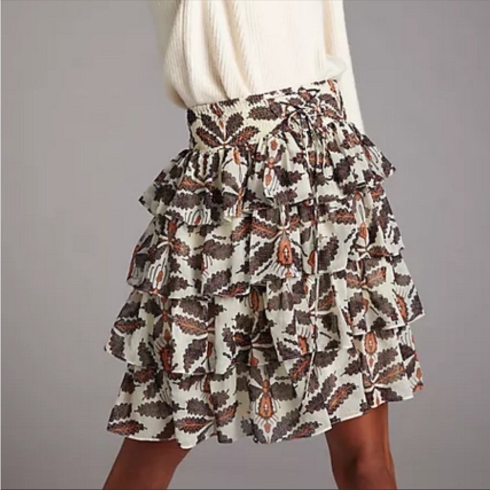 ANTHRO LET ME BE RUFFLE SHEER TIERED FOREST FAIRY FLORAL MINI SKIRT XL NWT - Picture 2 of 16
